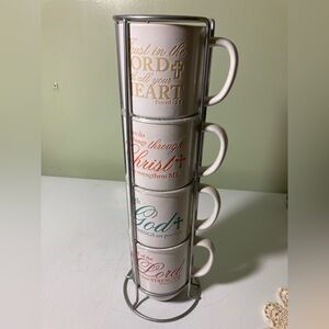 Leaf & Bean 12 oz Coffee Mugs Set of 4 with Bible verses Stackable in Rack